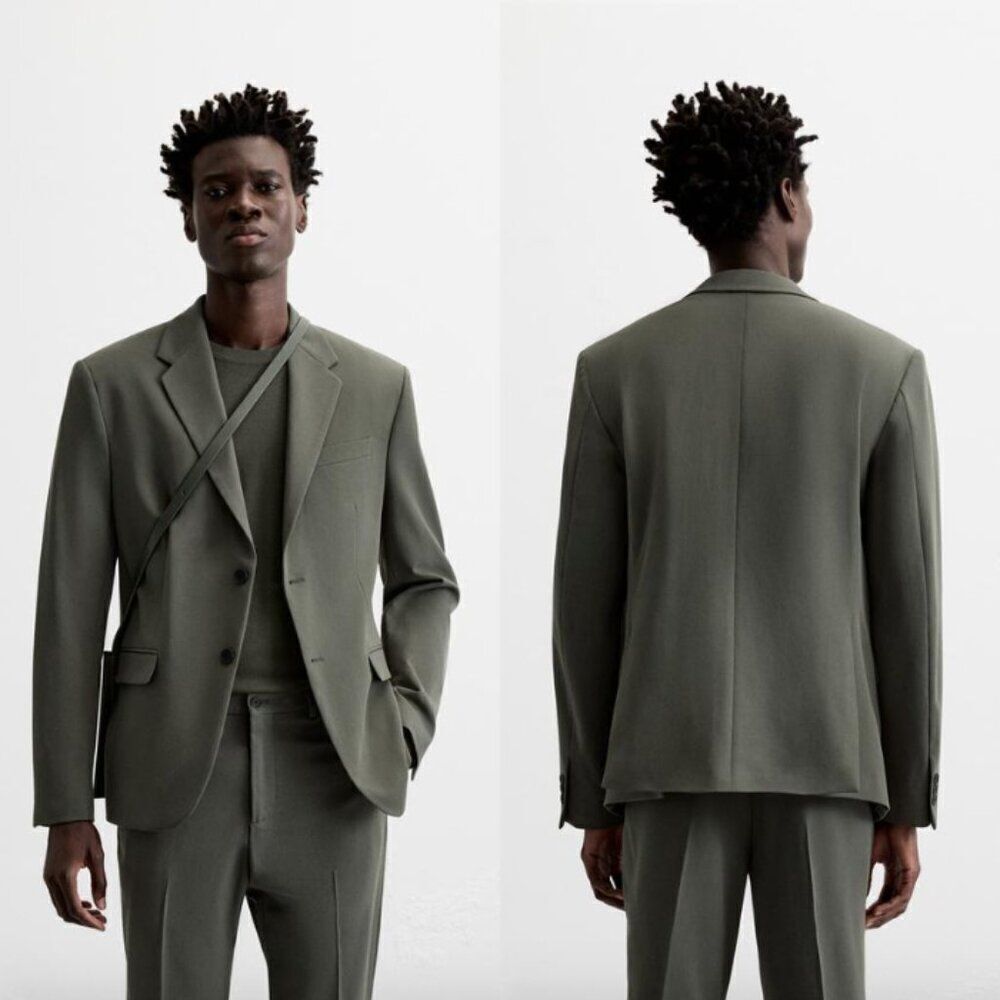 NWT Zara men's muted green Stretch Suit business casual office jacket blazer - Picture 7 of 7
